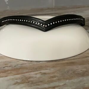 Black V-Shaped “Horse Sized” Leather  Brow band with Clear Studs